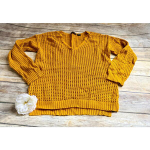 MUSTARD ORANGE WAFFLE KNIT SWEATER-MEDIUM